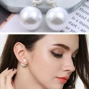 🆕 Trendy Double Faced Pearl Stud Earring silver 925